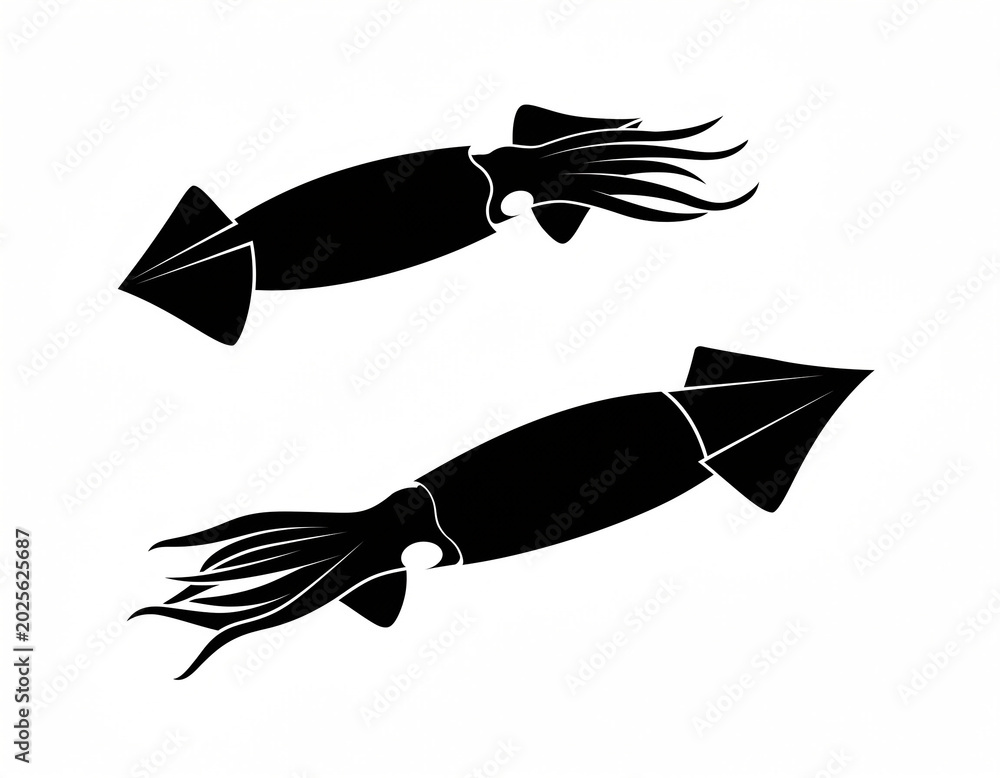 Obraz premium Illustrative black squid silhouettes, showcasing the elegance and mystery of marine life, perfect for aquatic-themed designs and graphic elements
