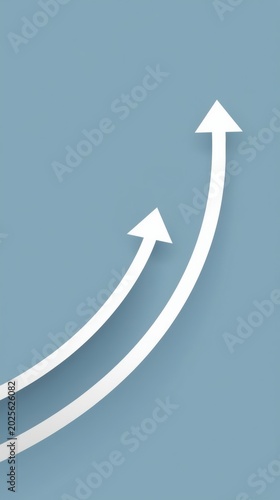Two white curved arrows pointing upward on a soft green background representing growth and progress in business development and success strategy concepts