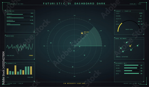 Bild auf Leinwand Futuristic space station control panel interface with orbital satellite map vect