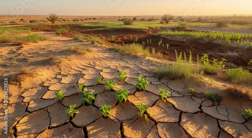 Dramatic landscape of a desert transforming into fertile land
