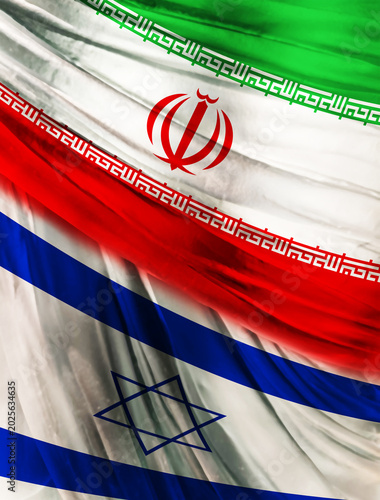 Background with the flags of Iran and Israel