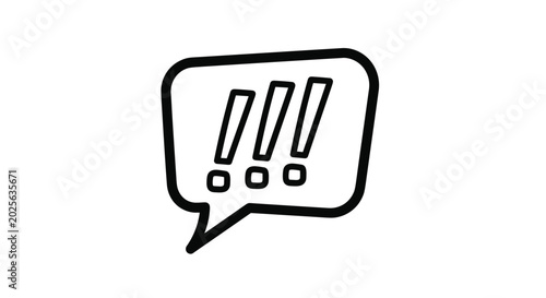 Speech bubble icon containing three exclamation marks and small dots representing a loud shout, warning, or surprise message.