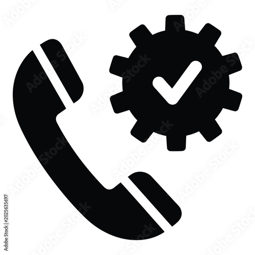 Foto Telephone receiver with gear and checkmark symbol for settings and confirmation