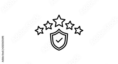 Quality Assurance Shield with Five Stars Icon: Excellence, Trust, and Premium Service Symbol
