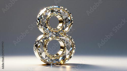 Luxurious Diamond Number 8 with Gold Accents and Soft Lighting