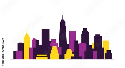 Colorful vector illustration of a modern city skyline silhouette