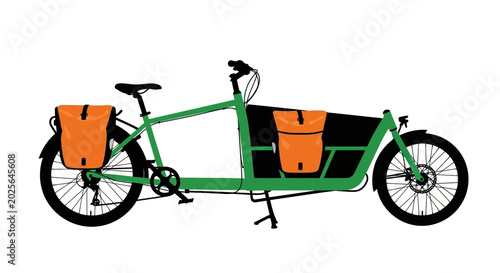 Photos green cargo bike with orange panniers side view silhouette