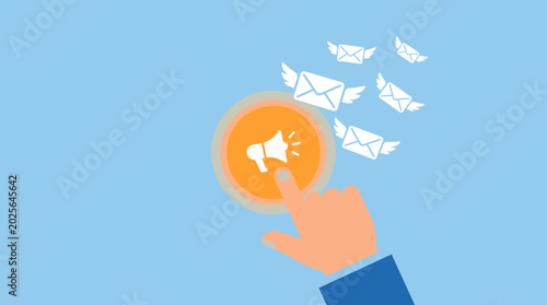Εκτύπωση καμβά Hand clicking megaphone notification button.