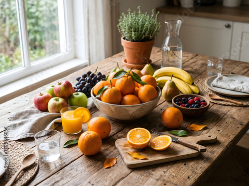 Top view flat lay of fresh organic vegetables including cherry tomatoes, baby carrots, garlic, and red onion with rosemary on a rustic dark wooden background