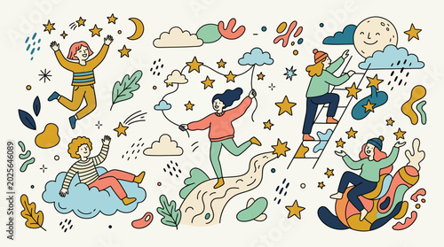 Canvas Print People jumping playing happy joyful outdoors.