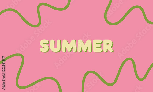 Foto Vibrant summer typography banner featuring wavy green lines on pink in bright flat lighting for a joyful retro vibe