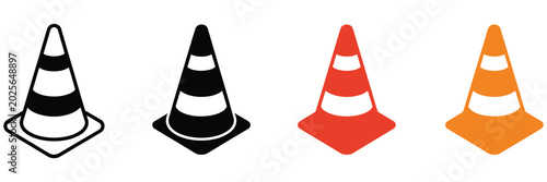 Bild auf Leinwand Traffic Cone Icon Set with Road Barrier and Divider Symbols for Transportation A