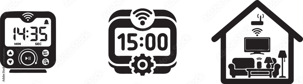 Fototapeta premium Smart home automation icons with clocks and devices