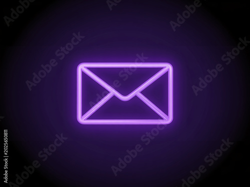 Neon email icon for messaging and communication apps, purple glow