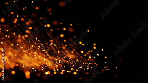 Canvastavla Fiery orange glowing dust with smoldering sparks and soft smoke on a black background
