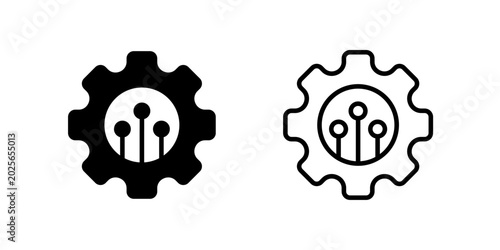 AI Technology thin line, filled icon set. Configuration, Smart Settings, Setup, Automation, Artificial Intelligence concept. Black outline vector gear icons collection.