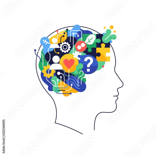 Innovative Brain Illustration: Thinking, Ideas, and Mental Health Concept
