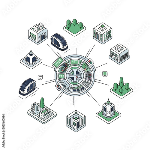 Isometric Futuristic Concept City Design with Urban Elements