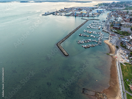 Aerial view of Poole Harbor in Dorset, United Kingdom