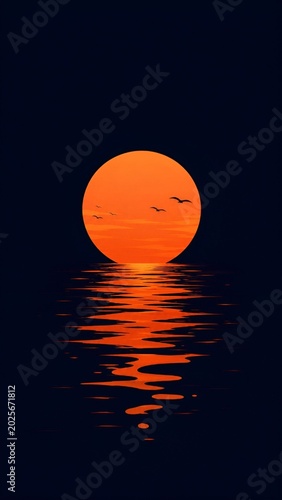 Minimal Orange Sunset Reflection Over Calm Ocean