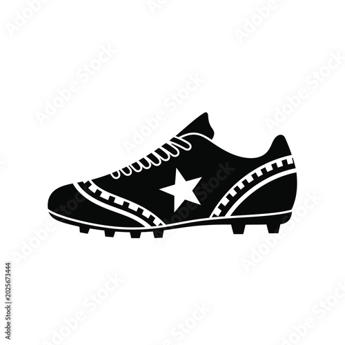 Fotografie Black and white of a soccer cleat with a star symbol on a plain white background