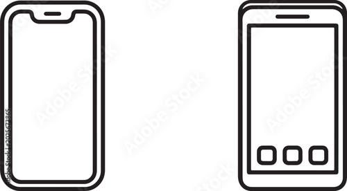 Art & Illustration, Smartphone mobile device front view mockup and layout blueprint template outline vector icons