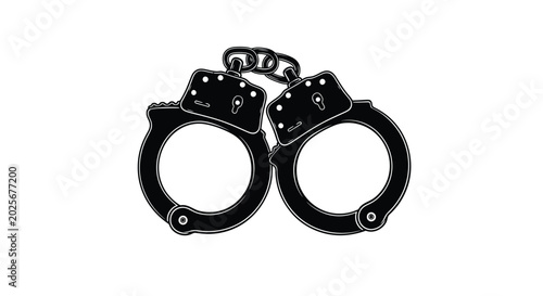 Cuadro en lienzo Handcuffs illustration black and white law enforcement restraint equipment