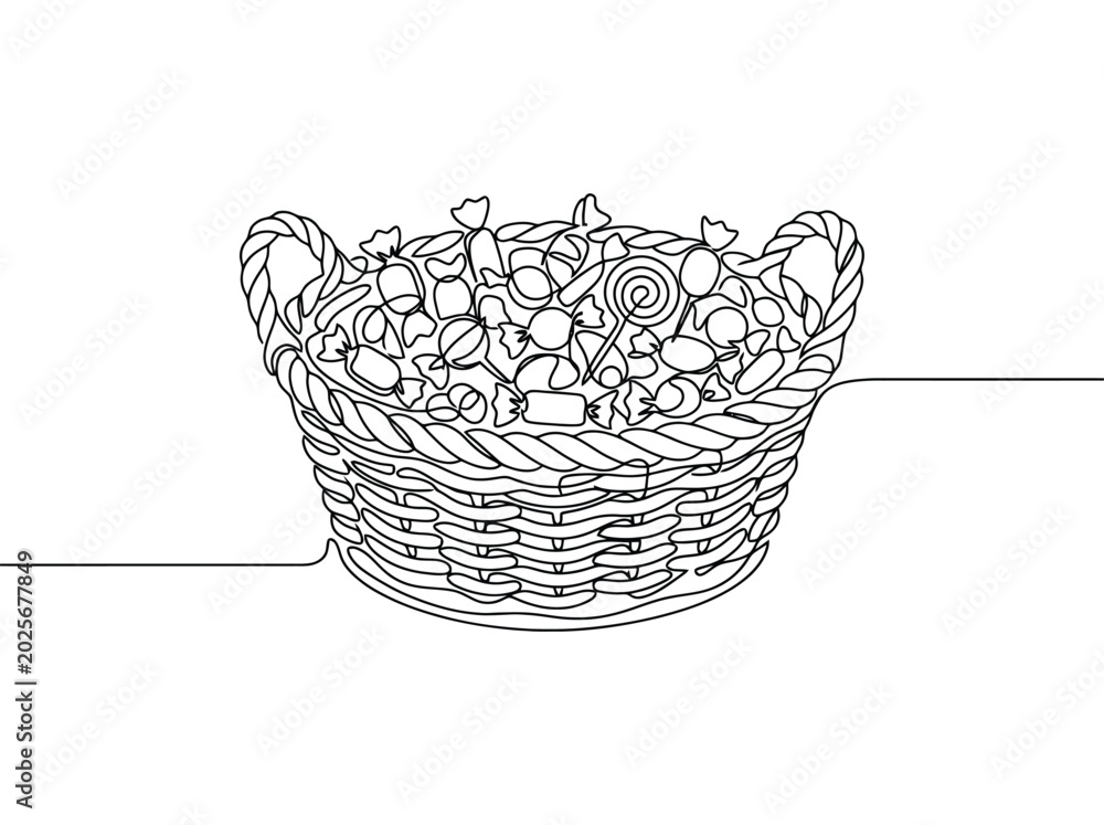 Obraz premium A full basket of assorted candies with a single line drawing style and simple clean look