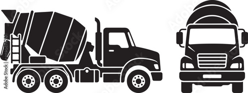 Tableau sur toile Concrete Mixer Truck Silhouette Vector, Cement Mixer Lorry Front and Side View B
