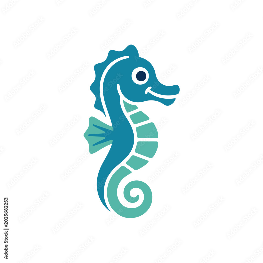 Fototapeta premium Cute Teal Blue Seahorse Flat Vector Illustration