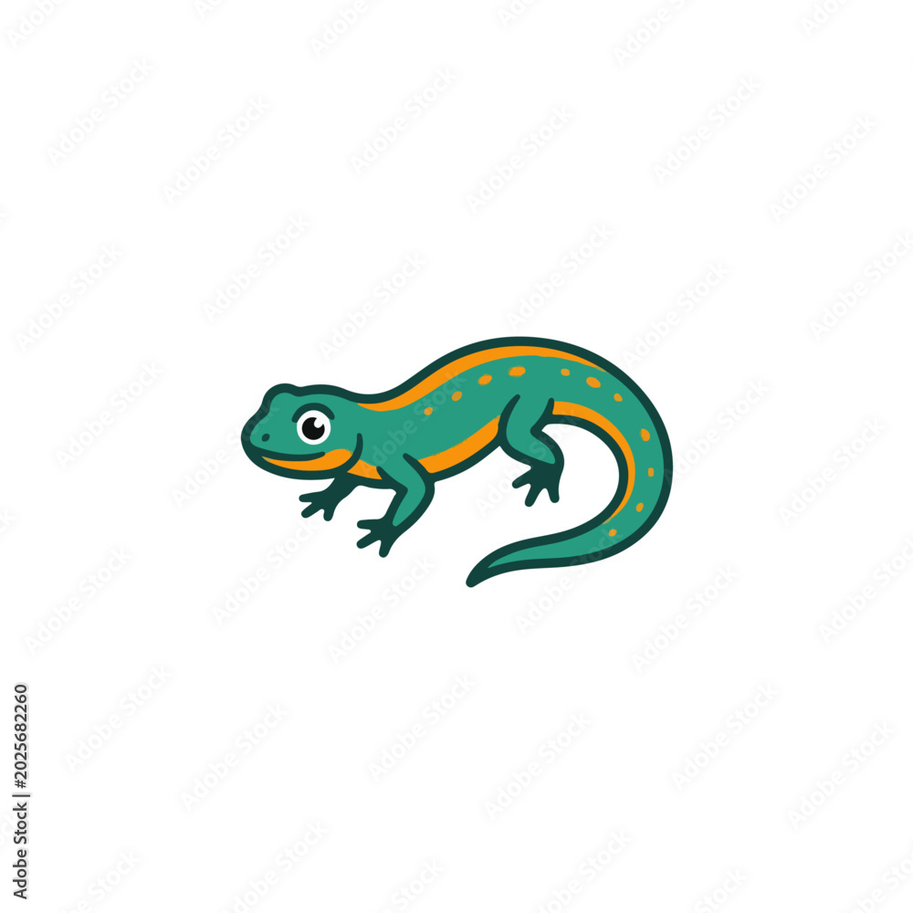 Fototapeta premium Cute Teal Orange Salamander Lizard Flat Design Vector Illustration