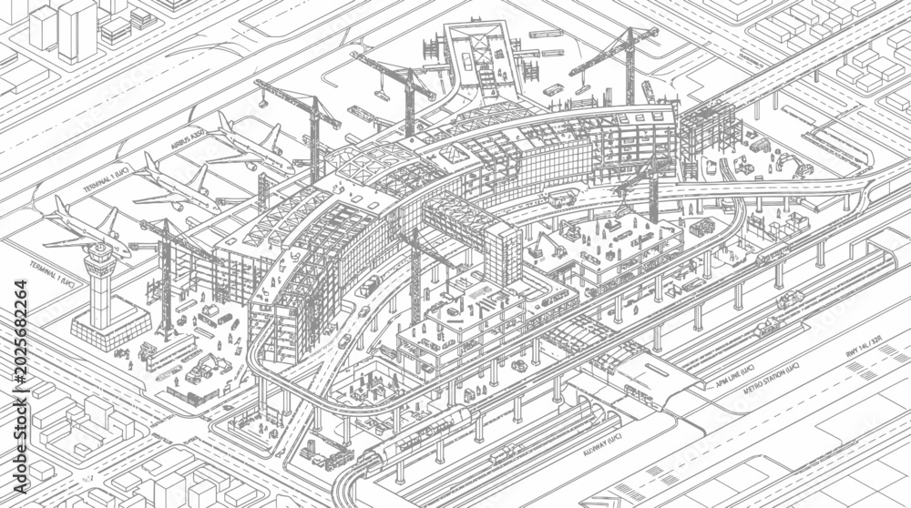 Fototapeta premium An aerial view of a large industrial complex with many structures and machinery in operation.
