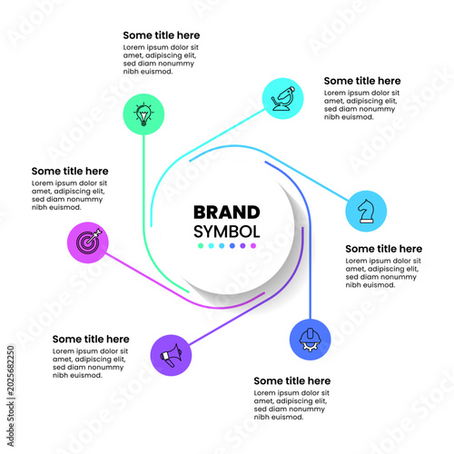 Infographic template. 6 circles with icons and lines