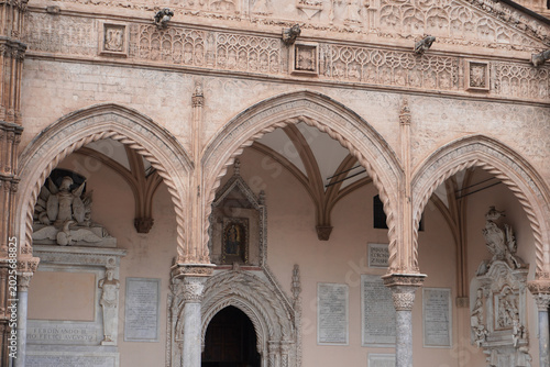 Palermo Cathedral in sunny day, Sicily, Italy. Cathedral of Palermo dedicated to the Assumption of the Virgin Mary. Popular touristic and travel landmark. Holidays in Italy. Sightseeing.