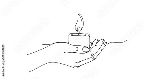 Billede på lærred Minimalist hand holding a burning candle line art illustration