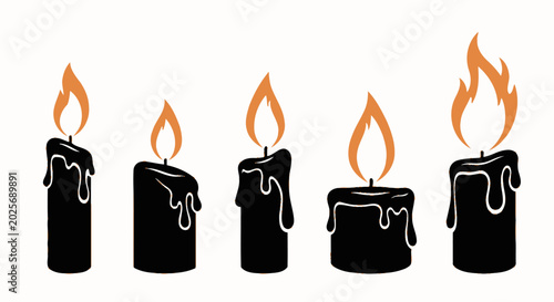 Canvas Print Minimalist black candles with orange flames and dripping wax vector