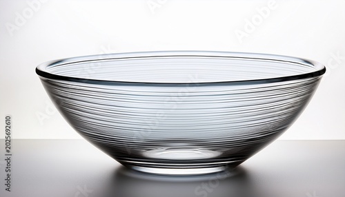 a simple clear glass bowl empty and ready for use isolated on a white background