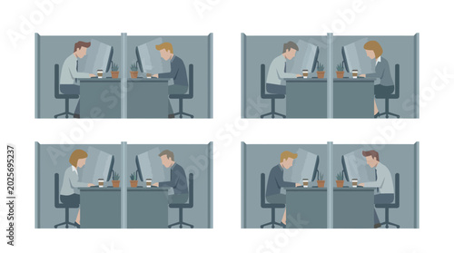 Valokuva Diverse Business Professionals Working Individually in Office Cubicles on Comput