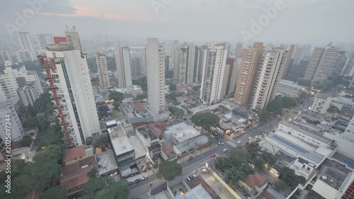 Aerial Sunset View São Paulo Brazil Cityscape Golden Sky and Clouds

