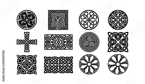 Quadro su tela Complex Celtic geometric knotwork vector set with braided interwoven loop design