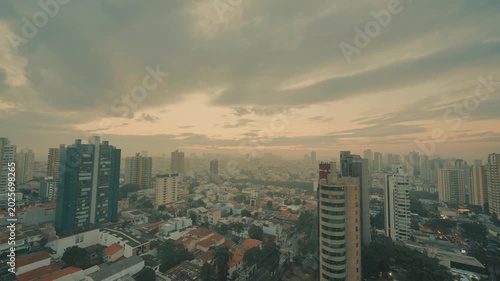 Aerial Sunset View São Paulo Brazil Cityscape Golden Sky and Clouds
