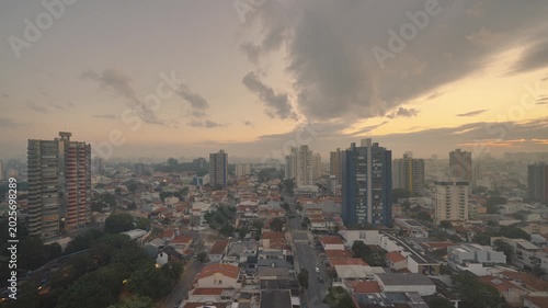 Aerial Sunset View São Paulo Brazil Cityscape Golden Sky and Clouds
