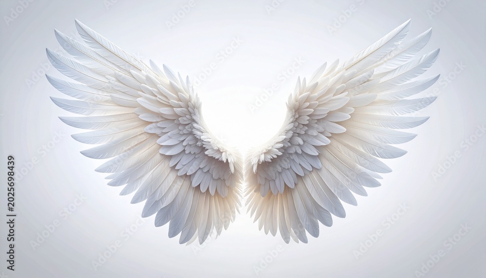 Fototapeta premium Symmetrical white angel wings spread open