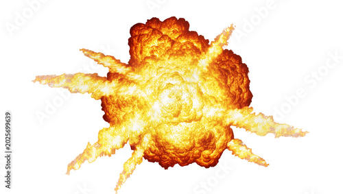 Fotografija Fiery orange and yellow explosion with smoke, isolated on transparent background