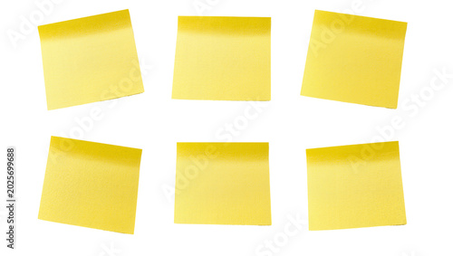 Bild auf Leinwand Six yellow sticky notes arranged in two rows, isolated on transparent background