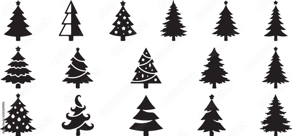 Obraz premium Black Christmas tree silhouettes set isolated on white background
