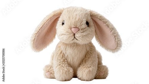 Canvastavla Fluffy beige plush bunny rabbit toy with long ears, isolated on transparent back