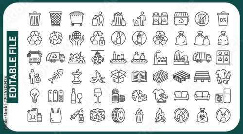 Fotografie Waste sorting line icons set