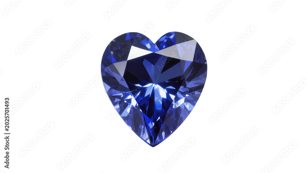 Fototapeta premium Deep blue heart-shaped gemstone with brilliant facets, isolated on transparent background