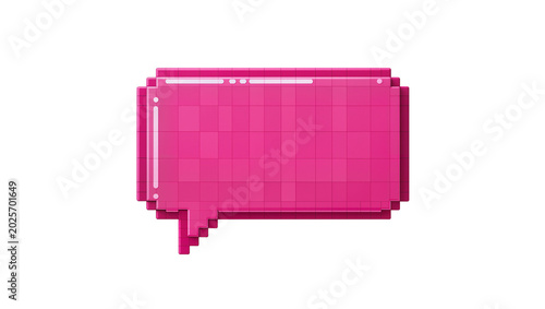 Fotografie Pixelated pink speech bubble with 3D effect, isolated on transparent background